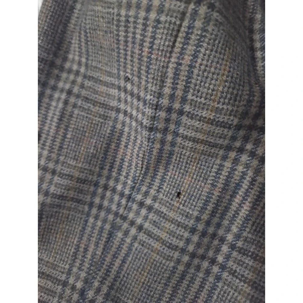 Vintage Plaid Blazer Sport Coat Brown Blue Gray Single Breasted Casual